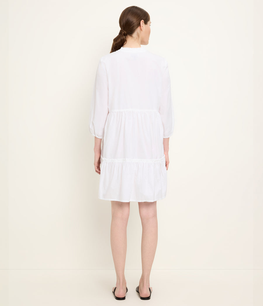 Moriah 3/4 Sleeve Tiered Dress in White Back View #WHITE