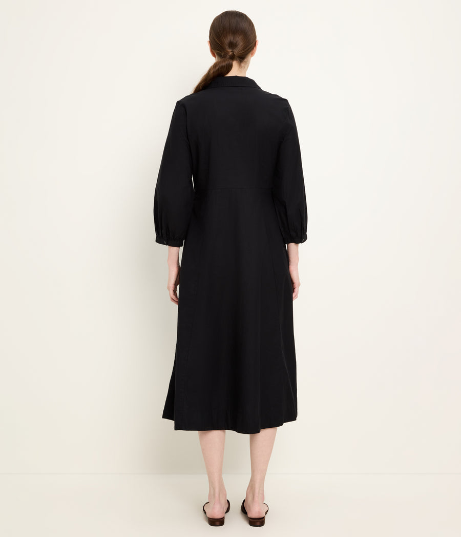 Theresa Shirt Dress in Black Back View  #BLACK
