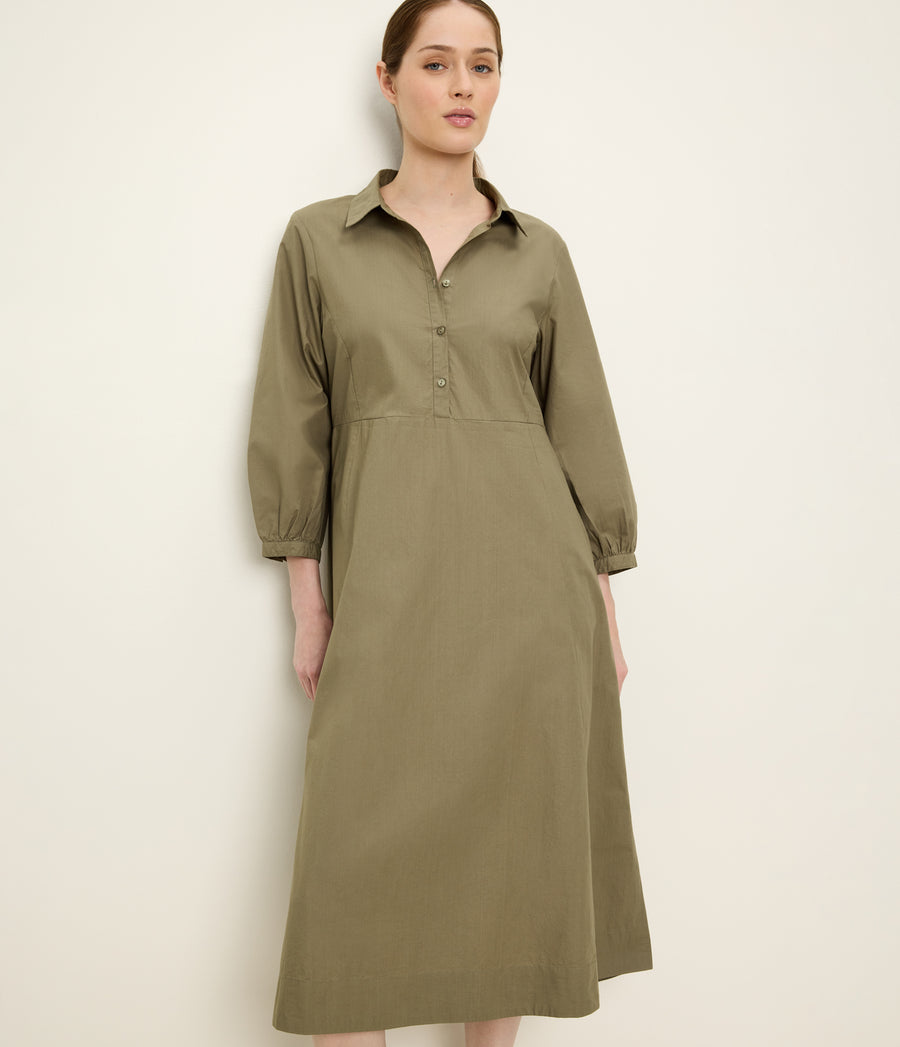 Theresa Shirtdress in CAPER Green Close up View #CAPER