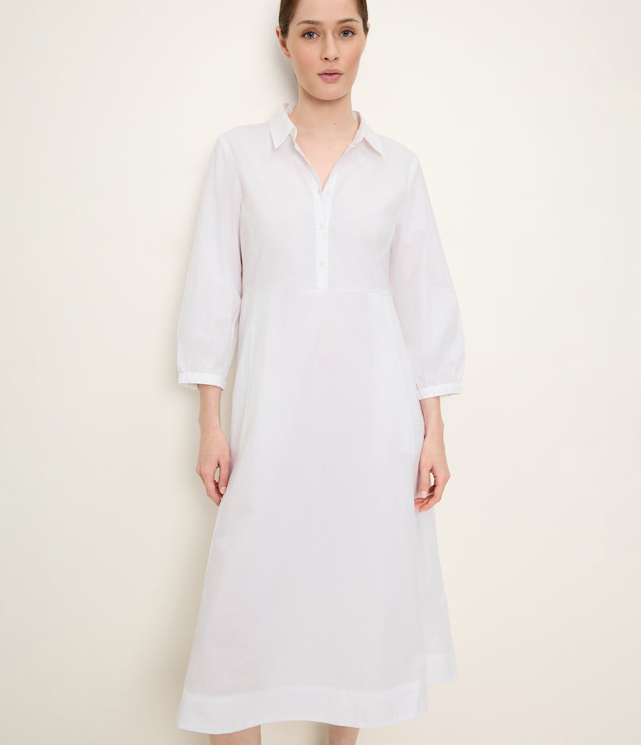 Theresa Shirt Dress in White Close up View #WHITE