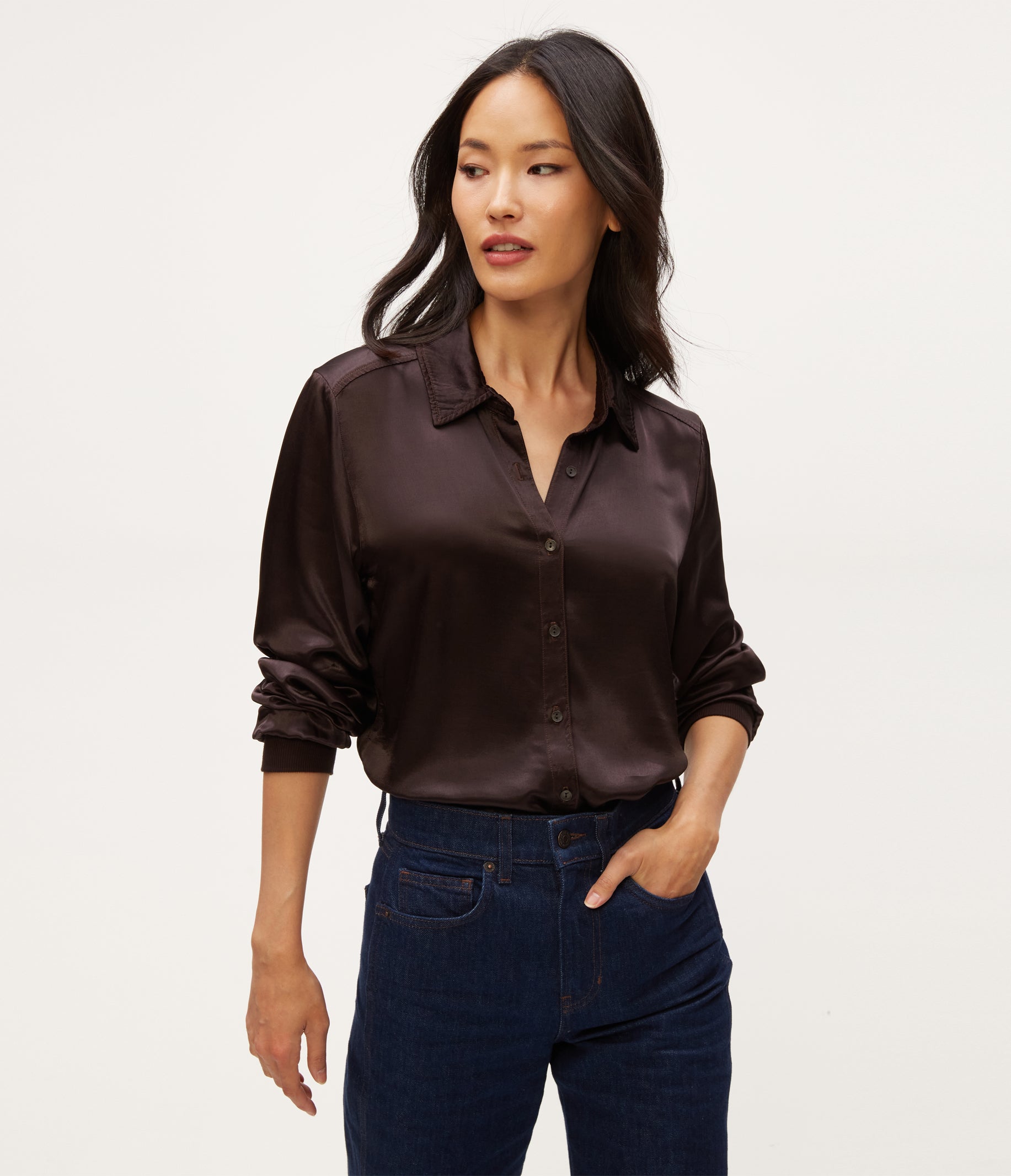 Meredith Satin Button Down Shirt