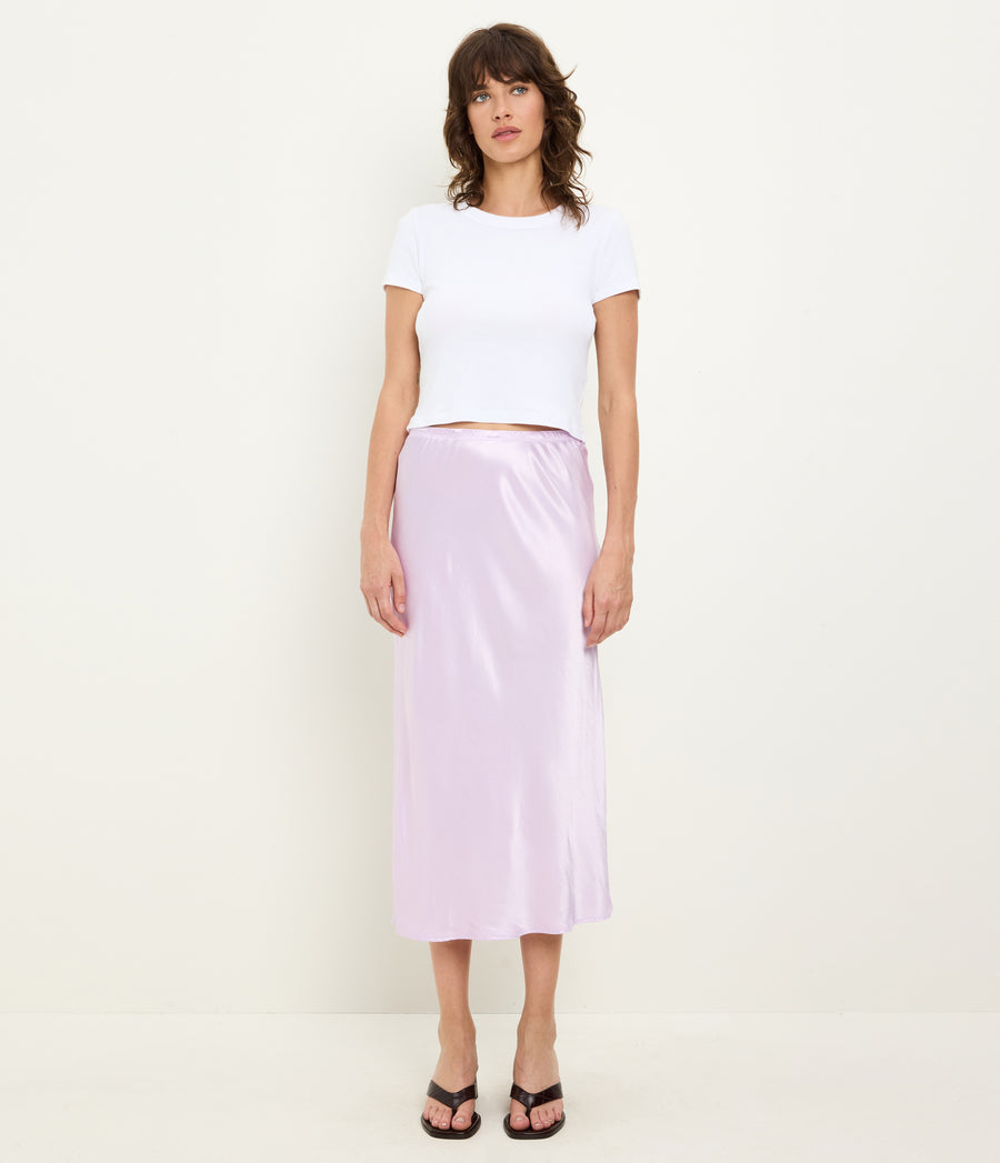 Leila Bias Midi Skirt in WHIMSY PURPLE Full Body View #WHIMSY