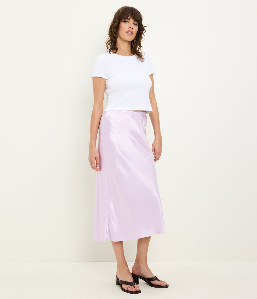 Leila Bias Midi Skirt in WHIMSY PURPLE Side View #WHIMSY