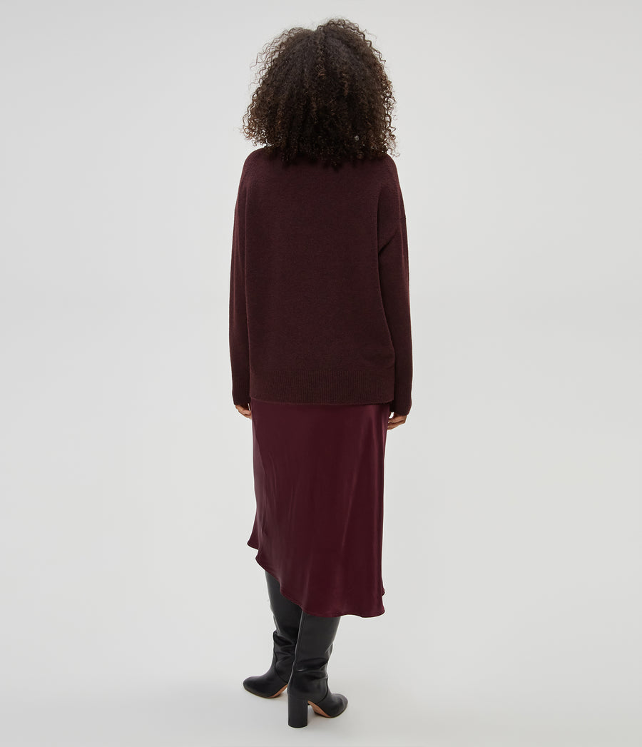 Petite Leila Bias Cut Midi Skirt in Beetroot Purple Back View #BEETROOT