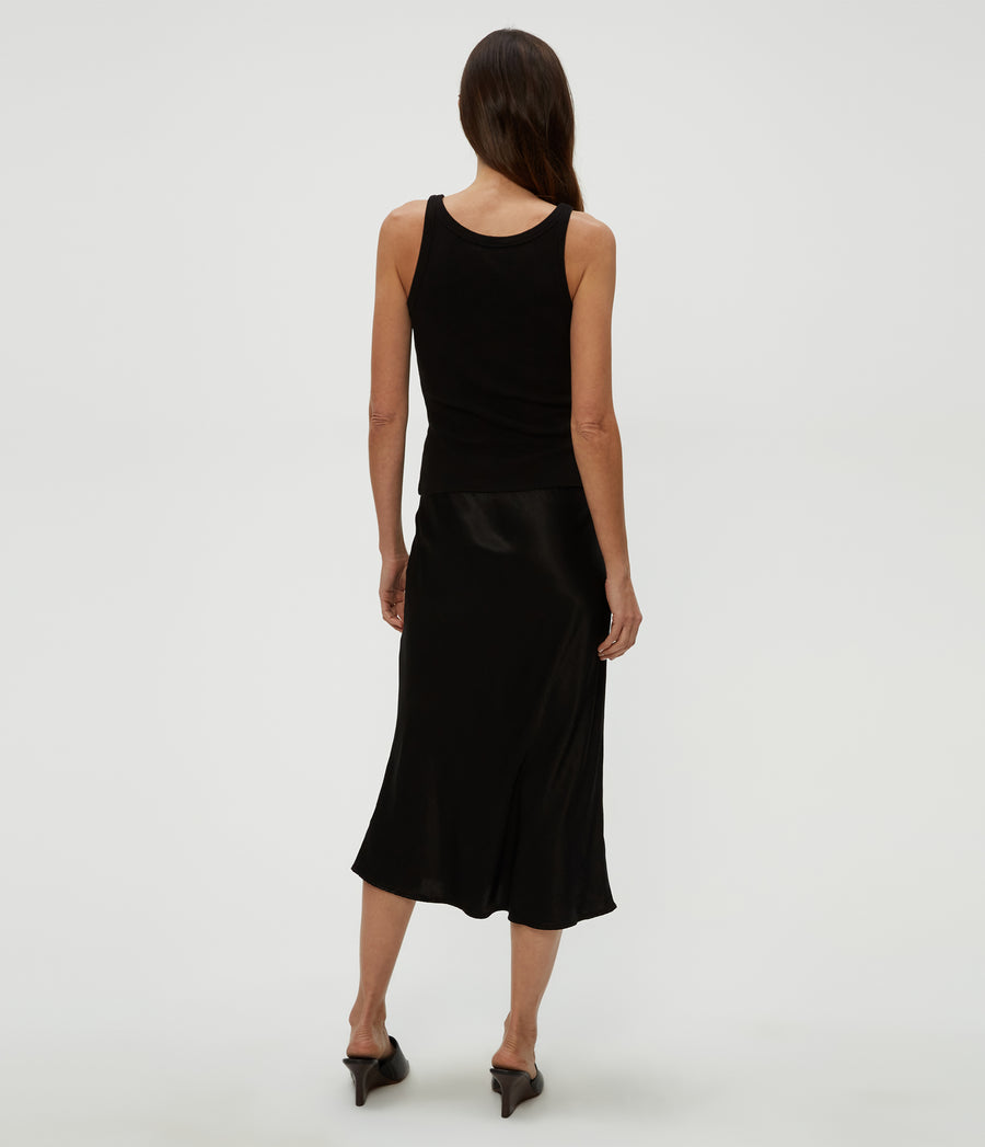 Petite Leila Bias Cut Midi Skirt in Black  Back View #BLACK