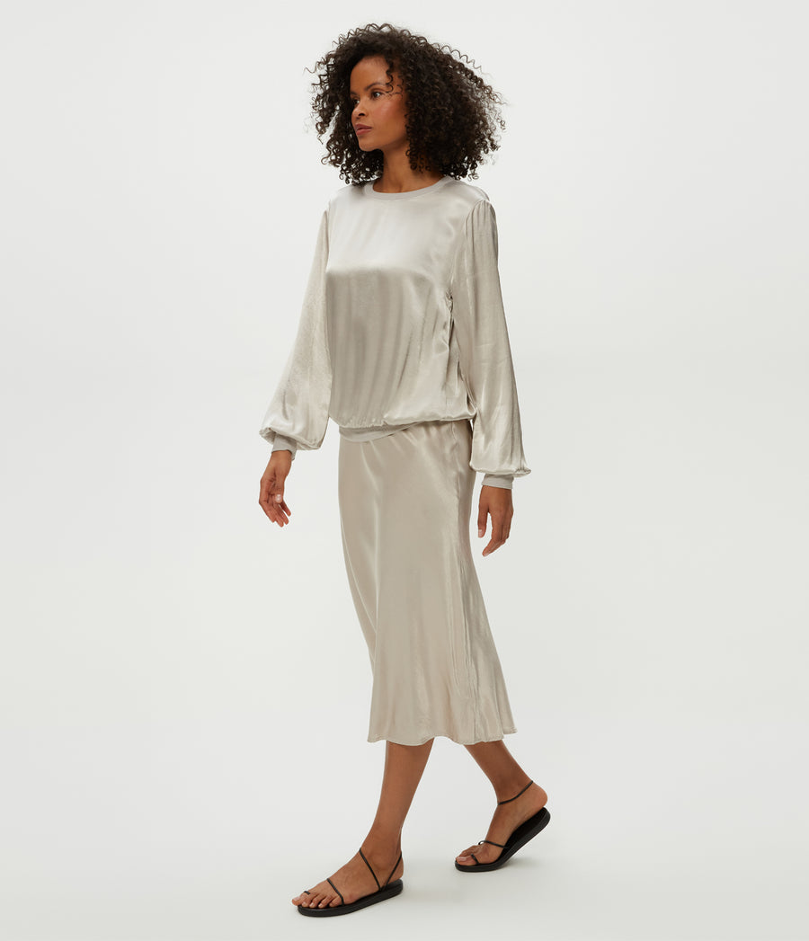 Leila Bias Midi Skirt in Cement Grey Side View #CEMENT