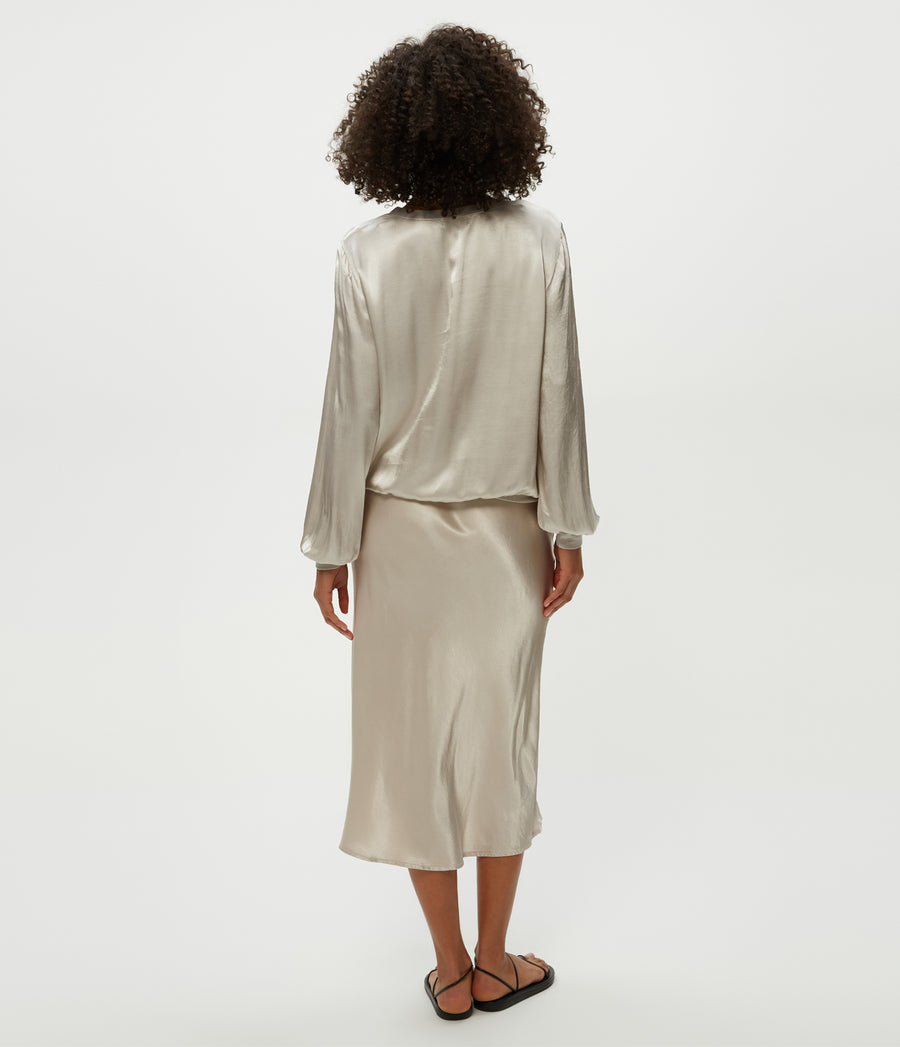 Leila Bias Midi Skirt in Cement Grey Back View #CEMENT
