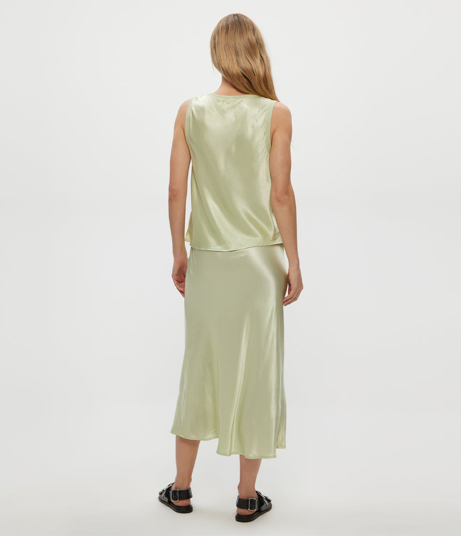 Leila Bias Midi Skirt in CELERY GREEN Back View #CELERY