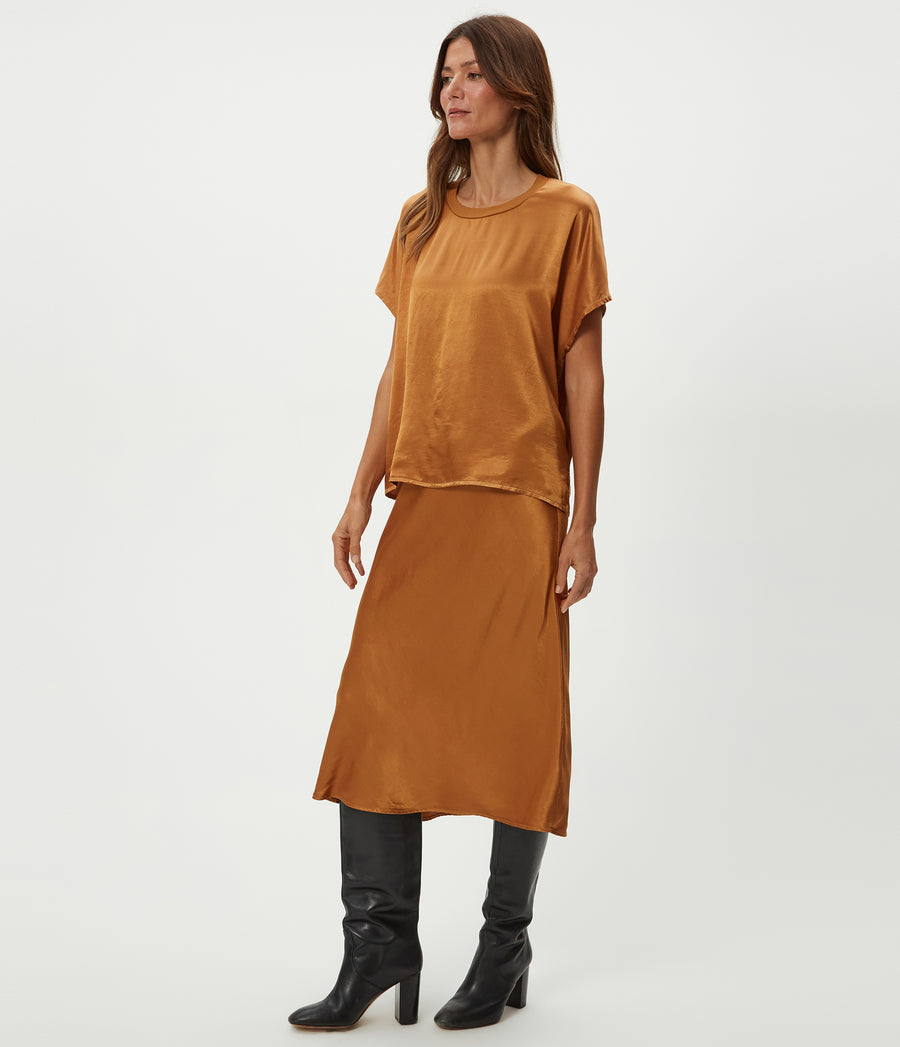 Petite Leila Bias Cut Midi Skirt in Cumin Brown Side View #CUMIN