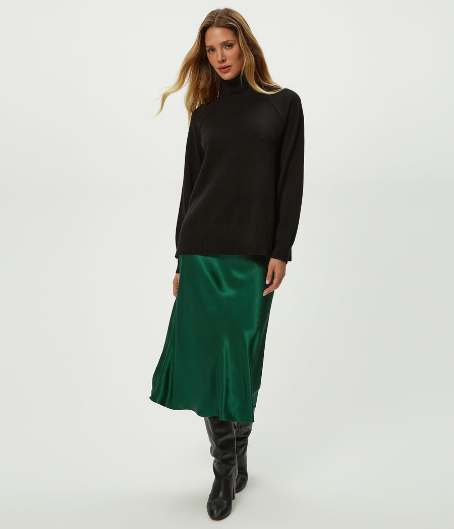 Leila Bias Midi Skirt in Emerald GREEN Side View #EMERALD