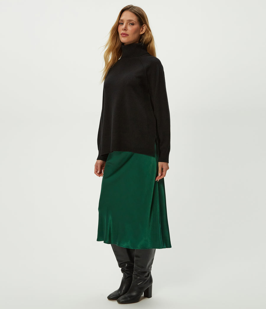 Leila Bias Midi Skirt in Emerald GREEN Full Body View #EMERALD