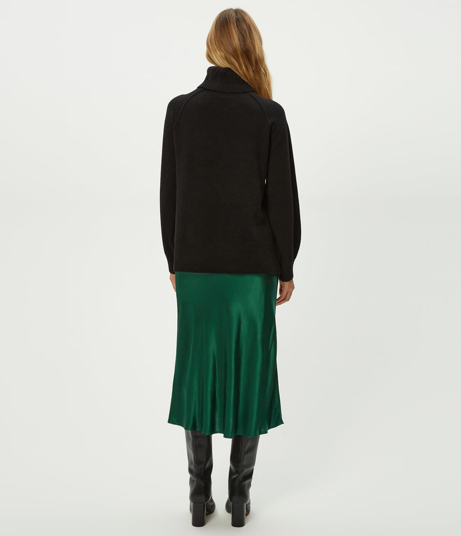 Leila Bias Midi Skirt in Emerald GREEN Back View #EMERALD