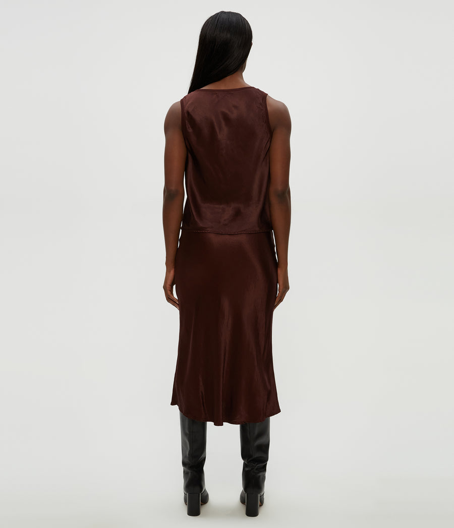 Petite Leila Bias Midi Skirt in ESPRESSO Brown Back View #ESPRESSO