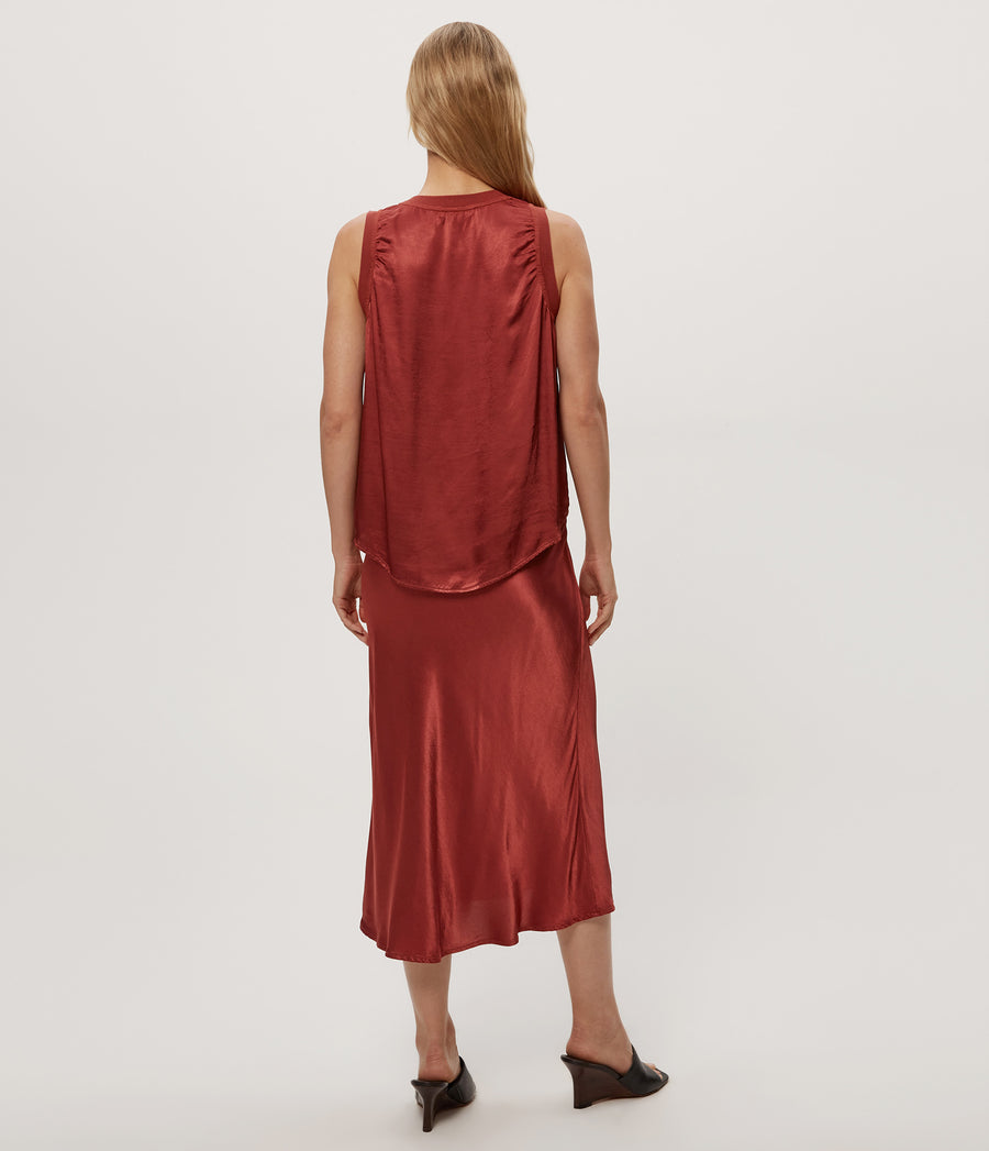 Leila Bias Midi Skirt in MUSE ORANGE Combo Back View #MUSE