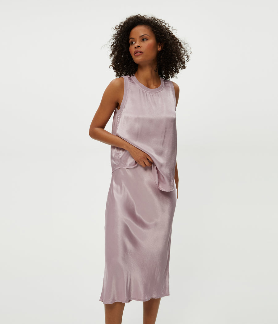 Leila Bias Midi Skirt in Sachet Purple Close Up View #SACHET