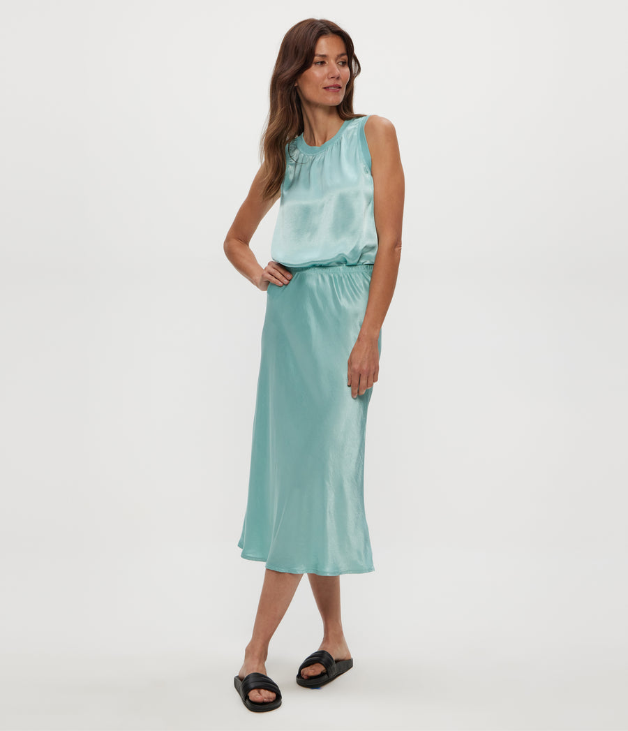 Leila Bias Midi Skirt in SERENE BLUE Full Body View #SERENE