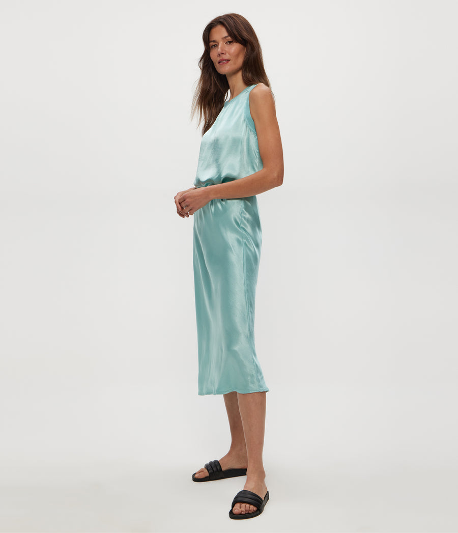 Leila Bias Midi Skirt in SERENE BLUE Side View #SERENE