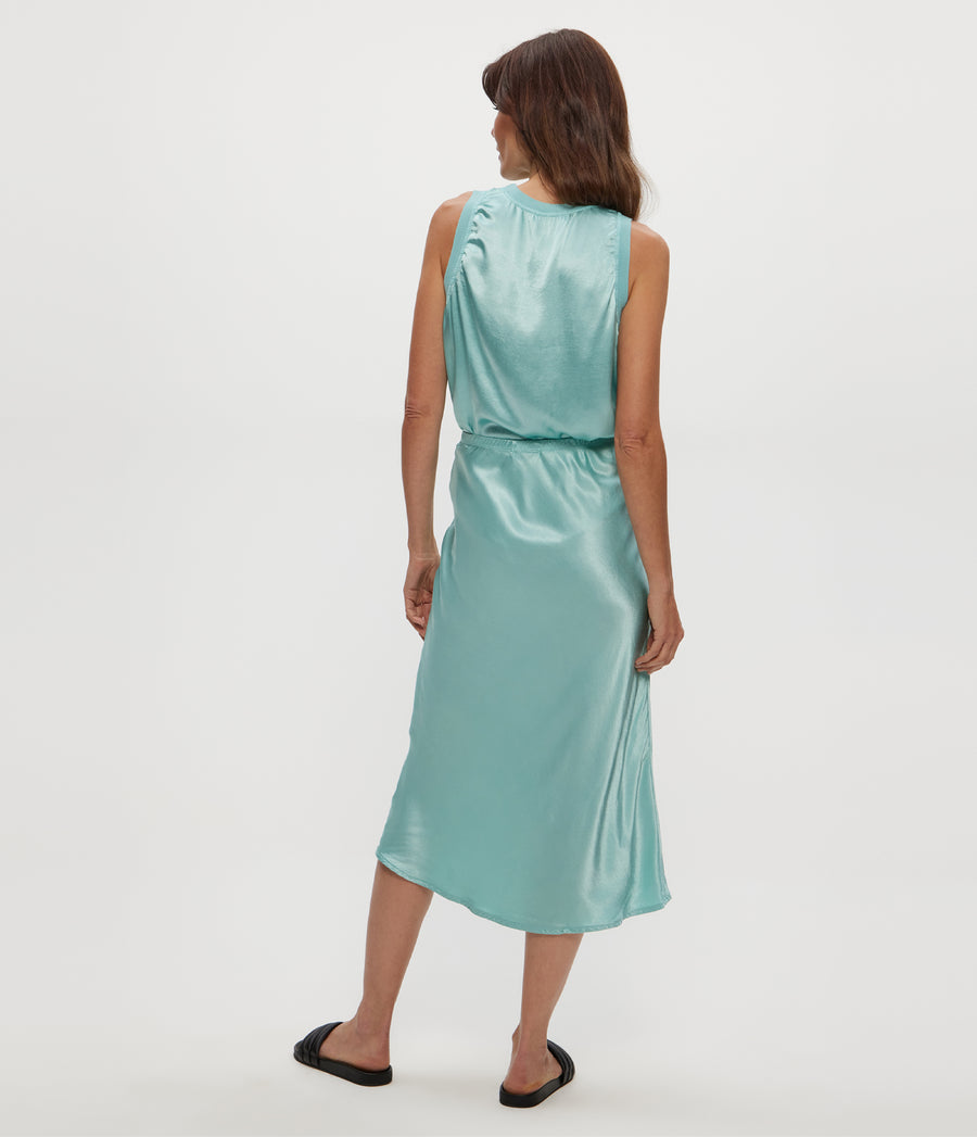 Leila Bias Midi Skirt in SERENE BLUE Back View #SERENE