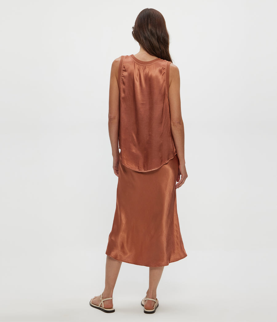 Leila Bias Midi Skirt in TERRA Orange Back View #TERRA