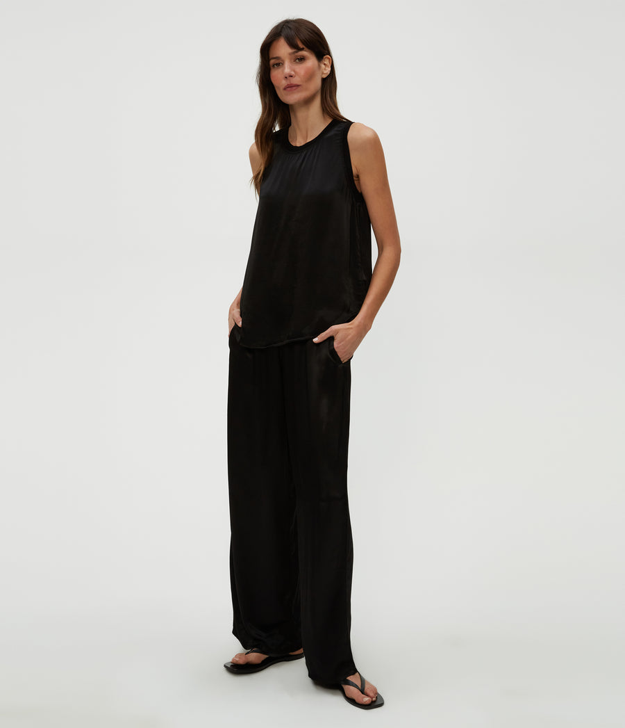Shay Satin Tank in Black  Full Body View #BLACK