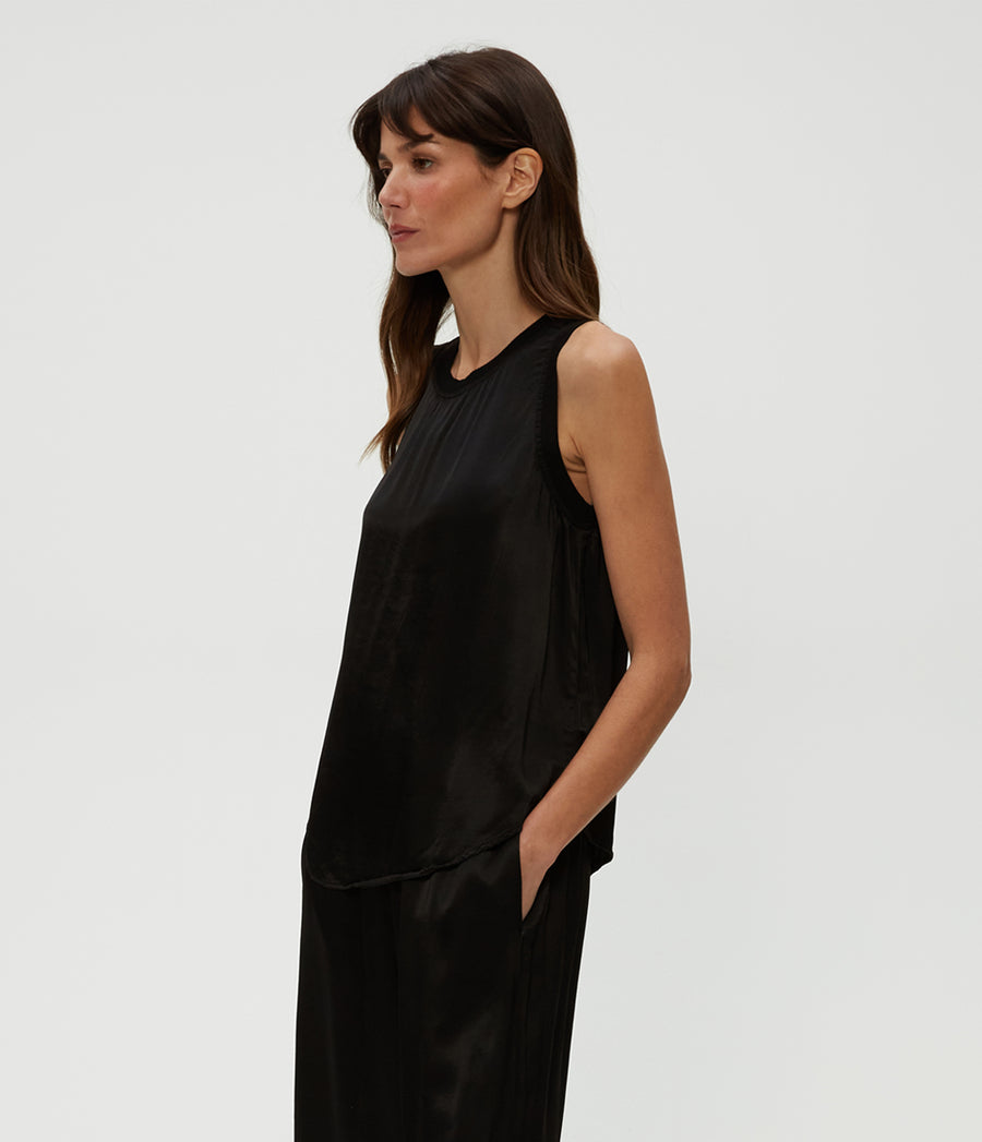 Shay Satin Tank in Black  Side View #BLACK