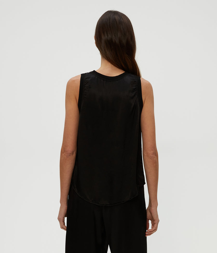 Shay Satin Tank in Black  Back View #BLACK