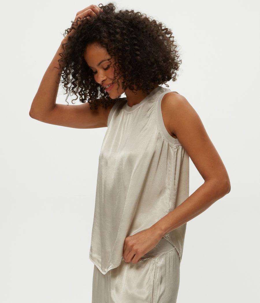 Shay Satin Tank in Cement  Side View #CEMENT