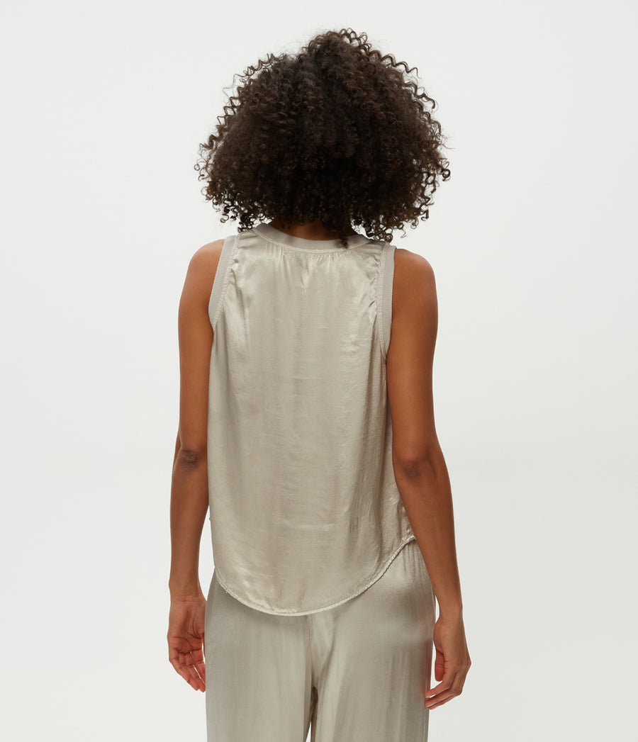 Shay Satin Tank in Cement  Back View #CEMENT