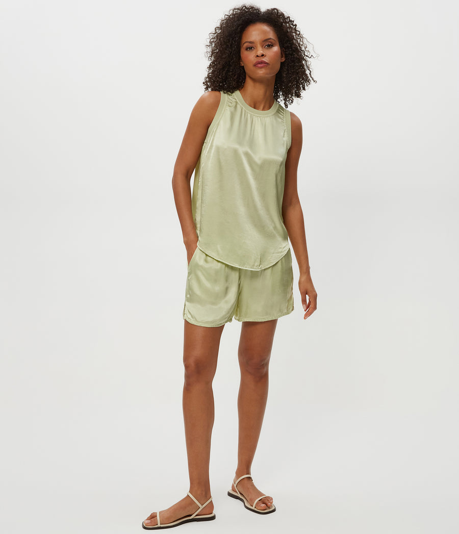 Shay Satin Tank in Celery GREEN Full Body View #CELERY