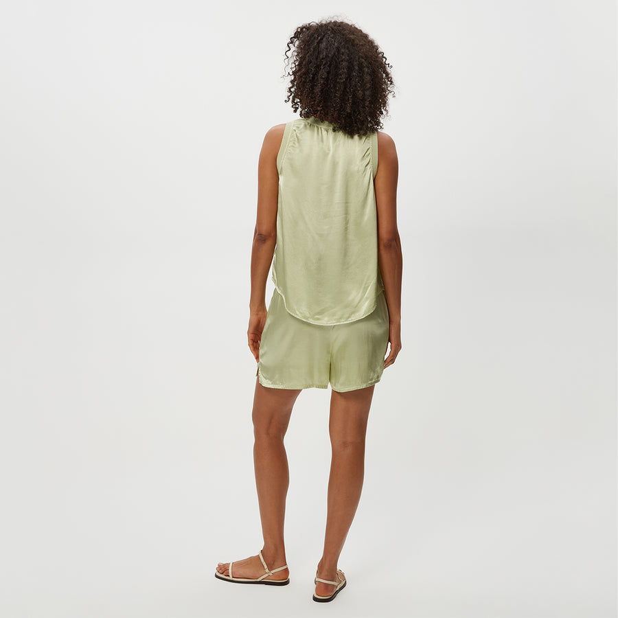 Shay Satin Tank in Celery GREEN Back View #CELERY
