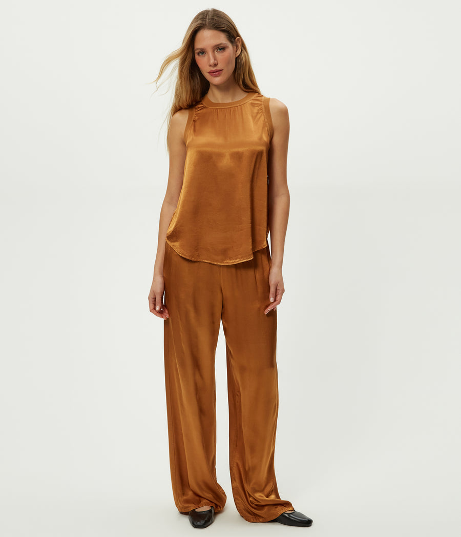Shay Satin Tank in Cumin Brown Full Body View #CUMIN