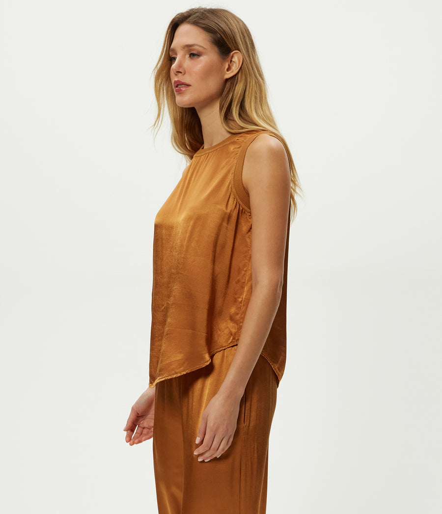 Shay Satin Tank in Cumin Brown Side View #CUMIN