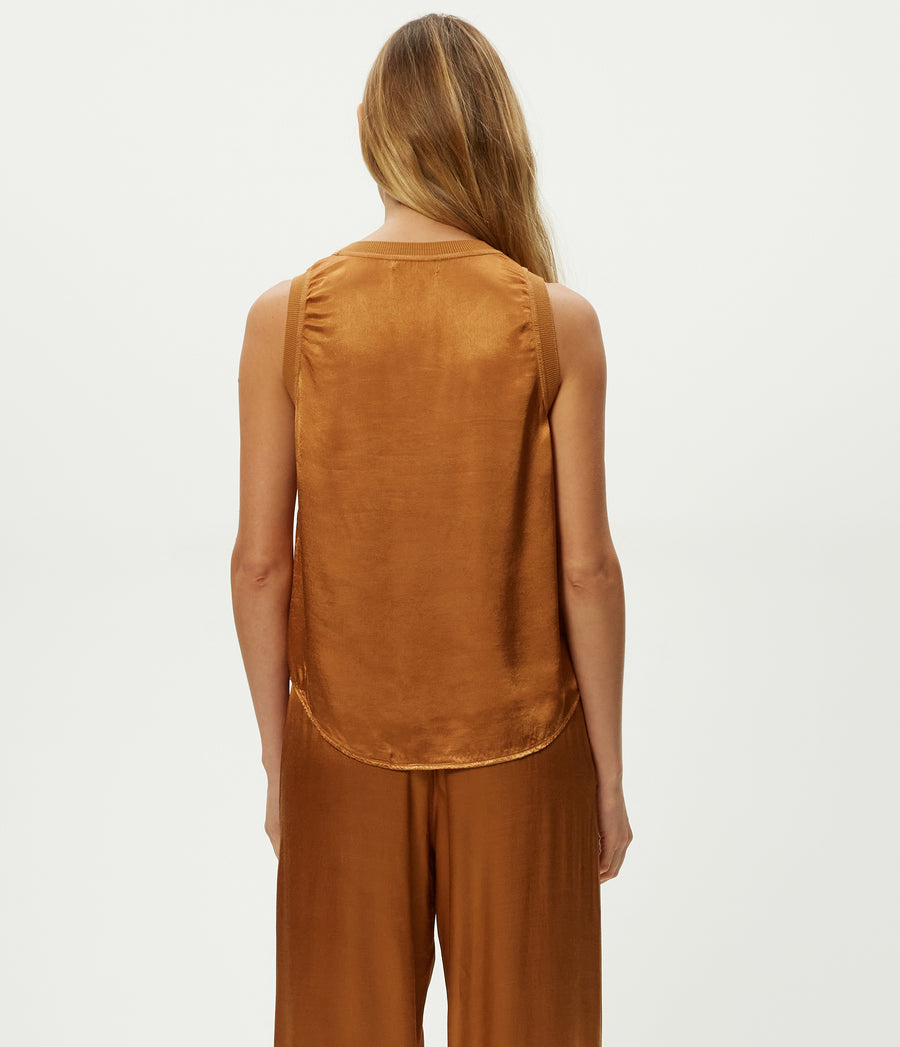 Shay Satin Tank in Cumin Brown Back View #CUMIN