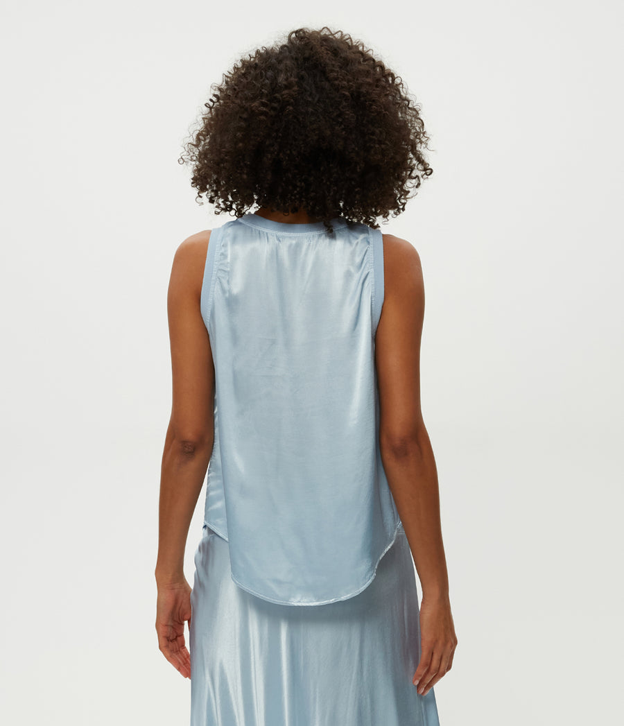 Shay Satin Tank in Fountain Blue Back View #FOUNTAIN