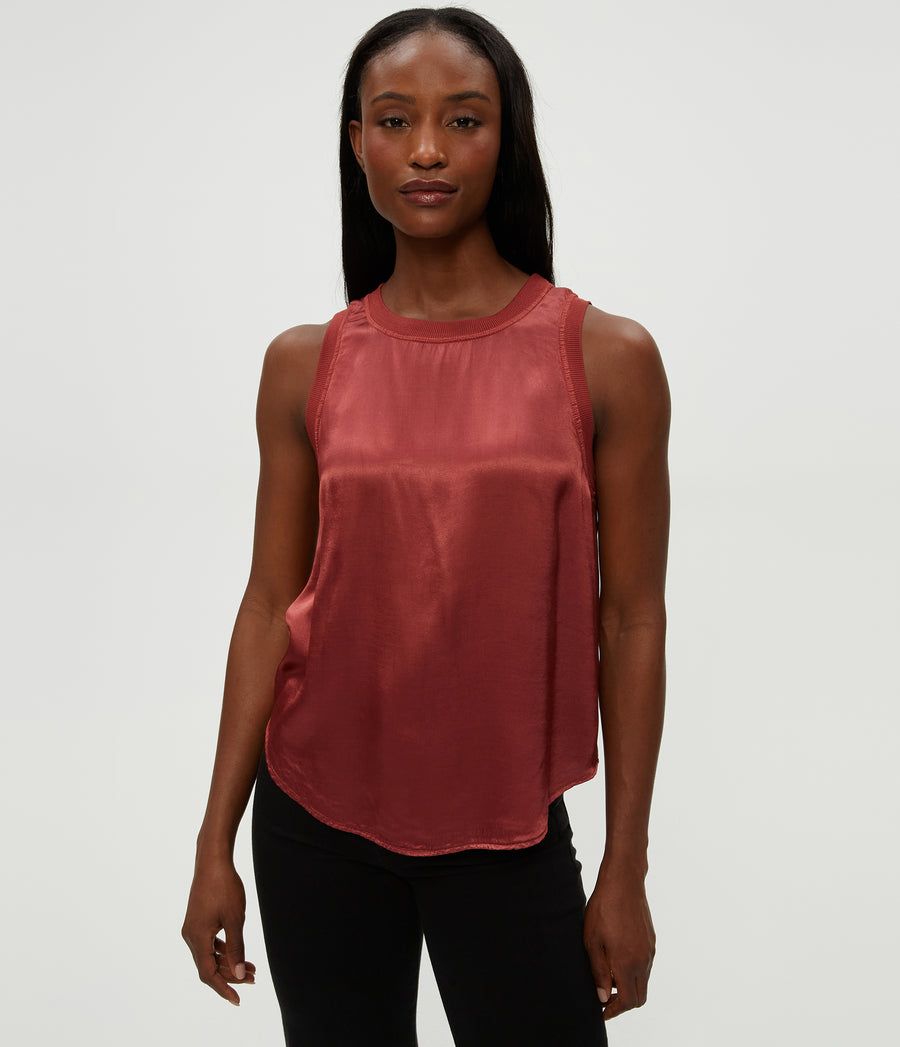 Shay Satin Tank in MUSE ORANGE Combo Close up View #MUSE