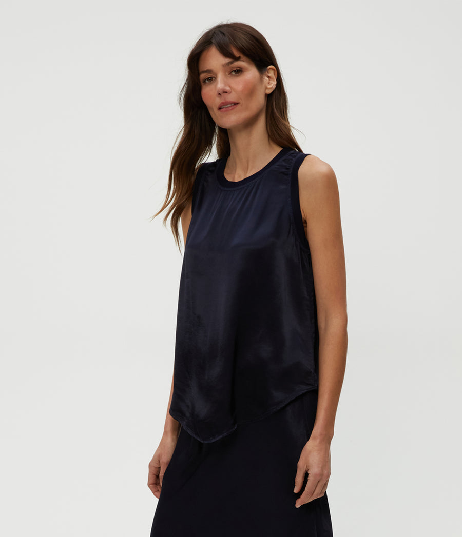 Shay Satin Tank in Nocturnal Blue Side View #NOCTURNAL