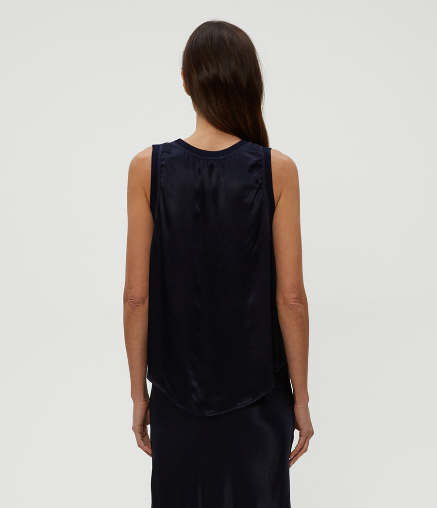 Shay Satin Tank in Nocturnal Blue Back View #NOCTURNAL