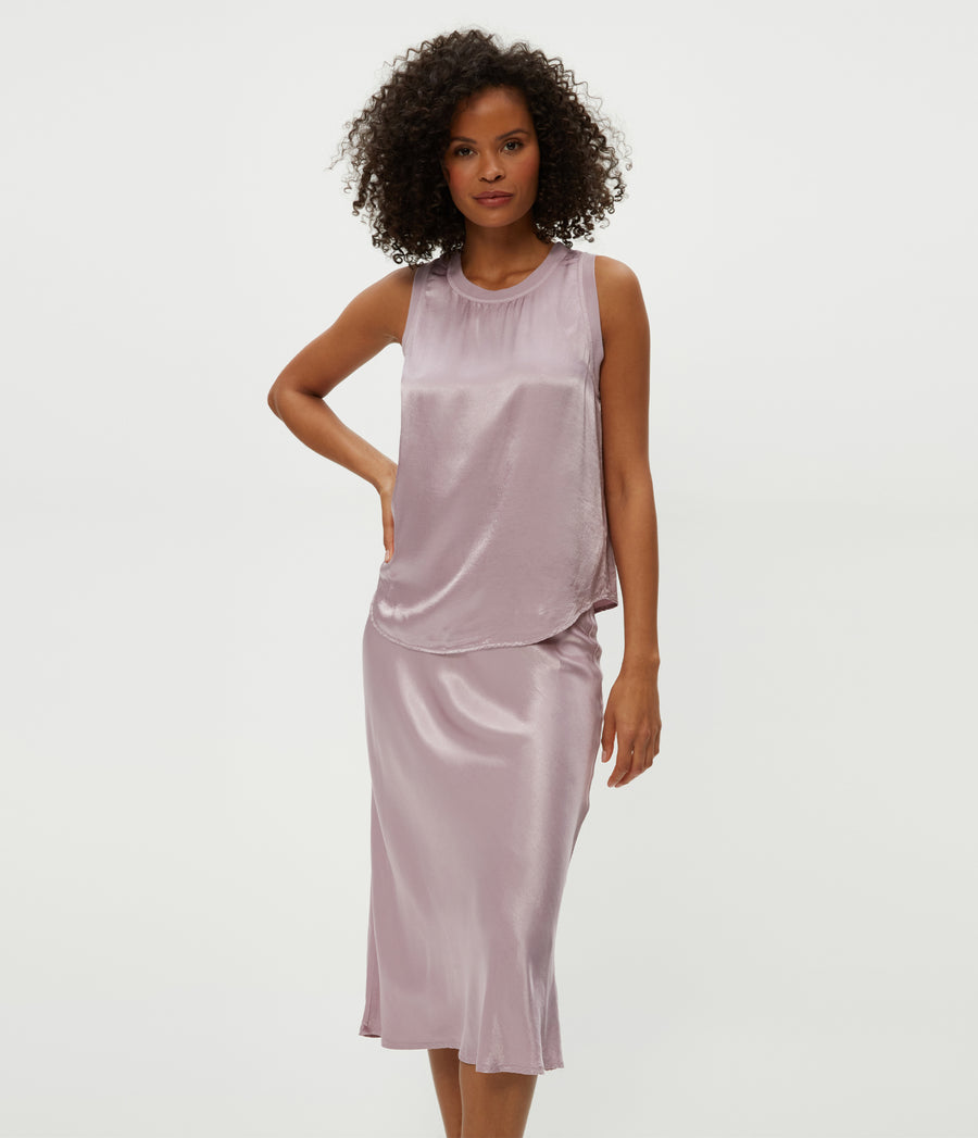 Shay Satin Tank in Sachet Purple Close Up View #SACHET