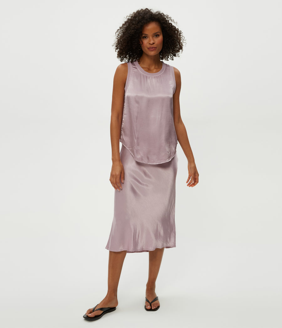 Shay Satin Tank in Sachet Purple Full Body View #SACHET