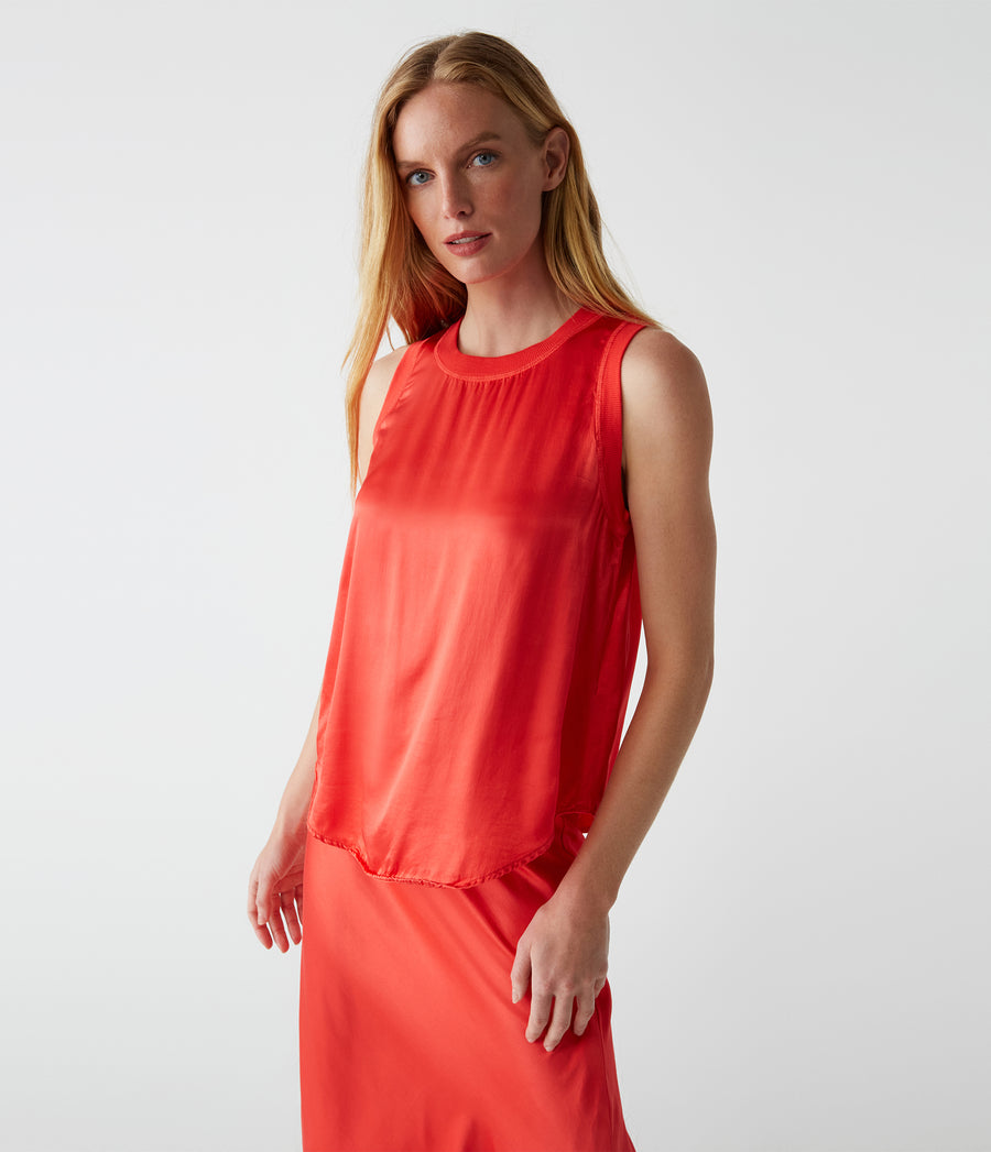 Shay Satin Tank in Spritz Red Close Up View #SPRITZ