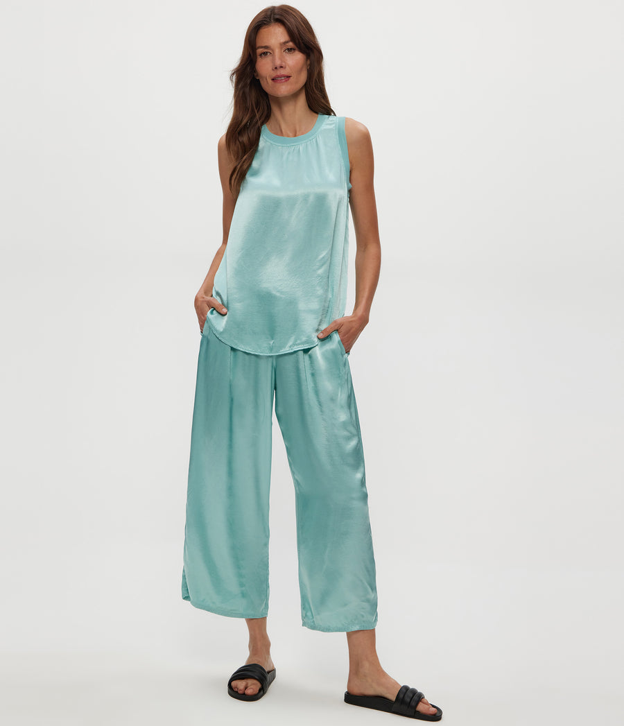 Shay Satin Tank in  SERENE BLUE up View #SERENE