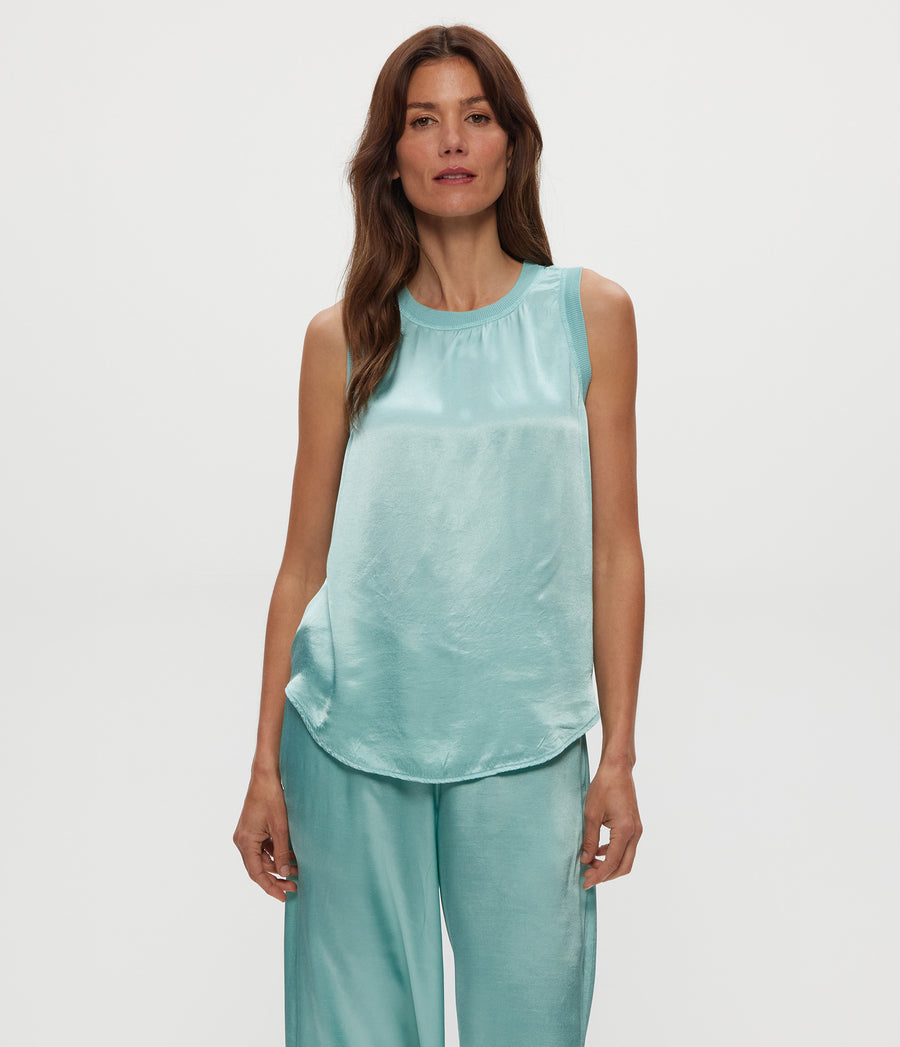 Shay Satin Tank in  SERENE BLUE up View #SERENE