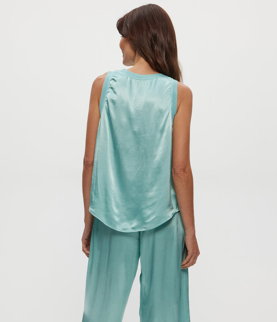 Shay Satin Tank in  SERENE BLUE Back View #SERENE