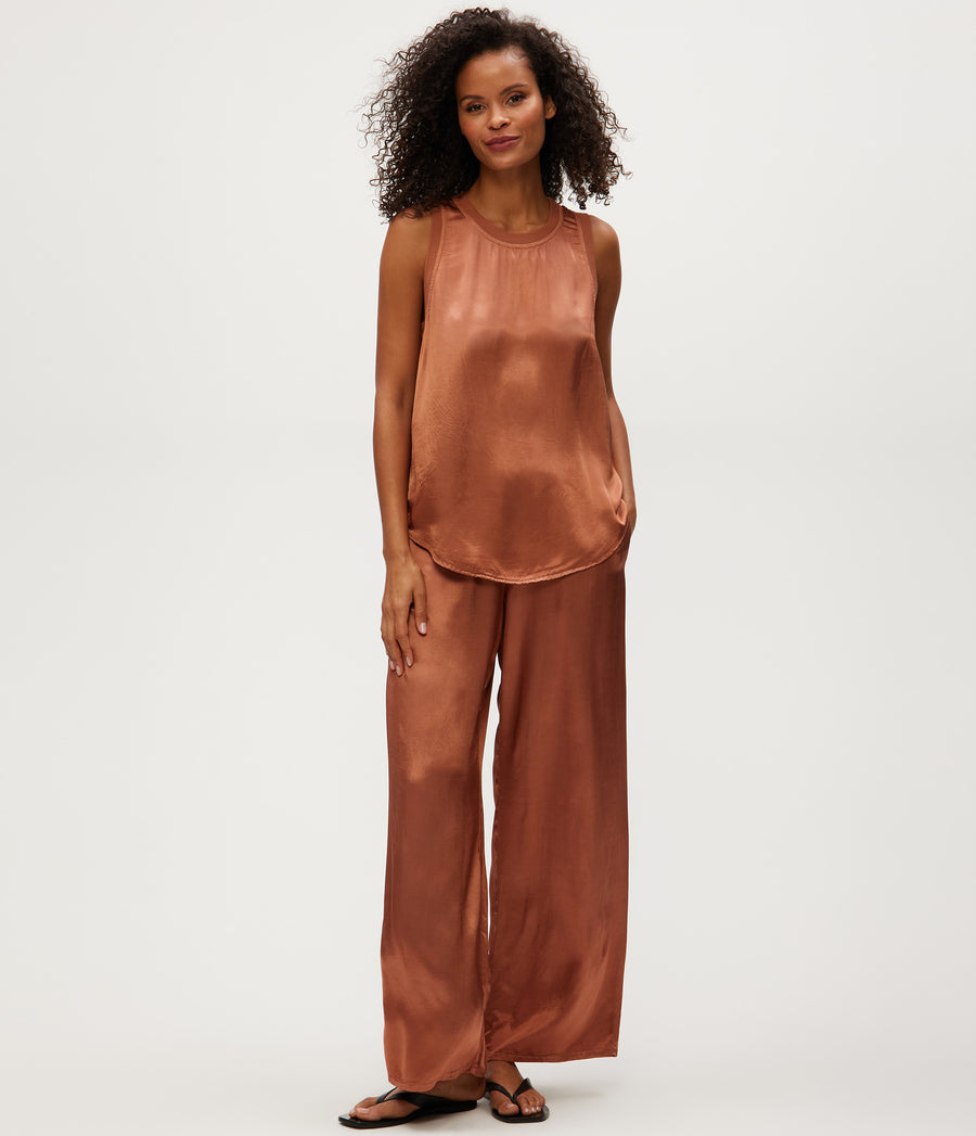 Shay Satin Tank in TERRA Orange Full Body View #TERRA