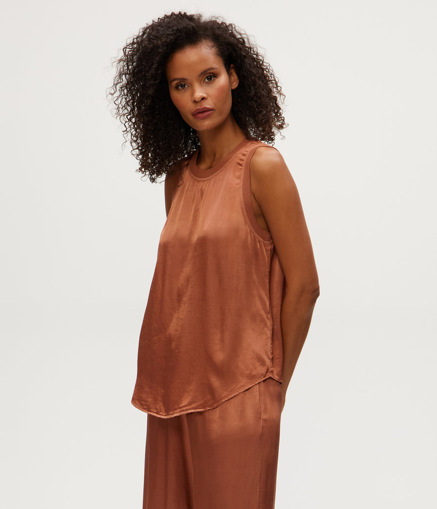 Shay Satin Tank in TERRA Orange Side View #TERRA