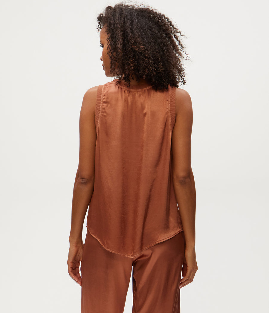 Shay Satin Tank in TERRA Orange Back View #TERRA