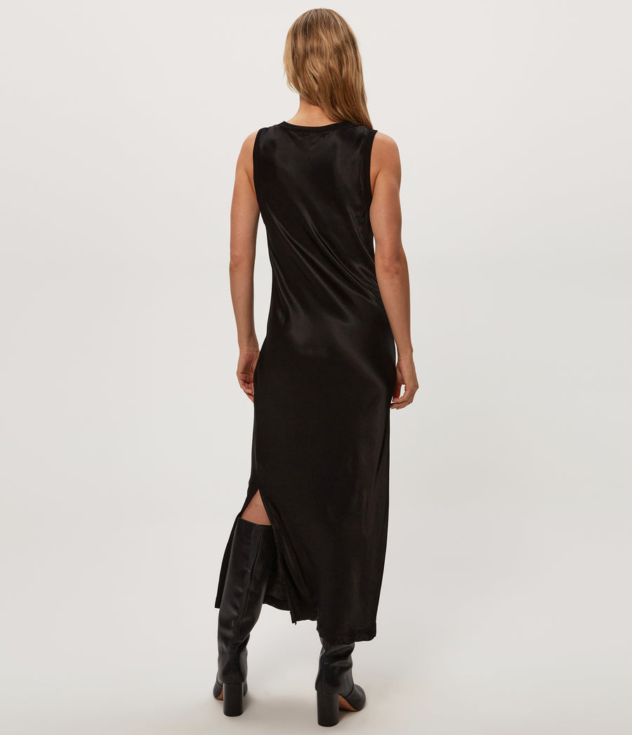 Randi Satin Midi Dress in Black Back View #BLACK