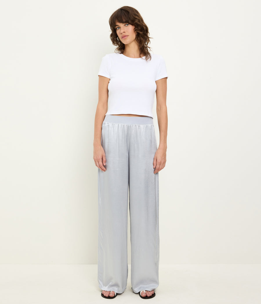 Cyrus Satin Pant in ZINC Grey Close Up View #ZINC