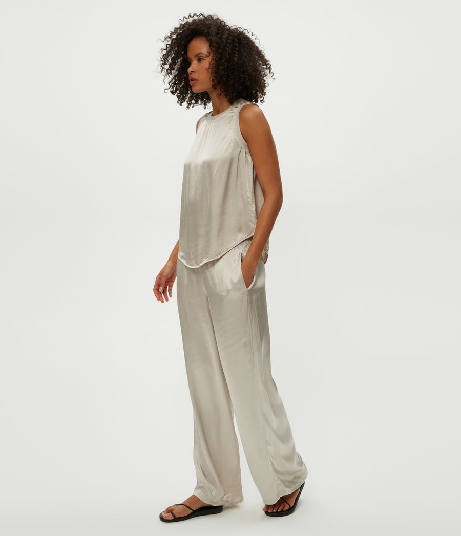 Cyrus Satin Pant in Cement Grey Side View #CEMENT