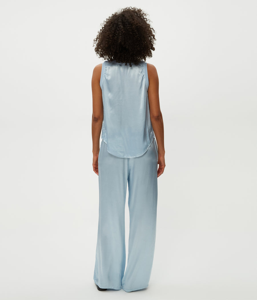 Cyrus Satin Pant in Fountain Blue Back View #FOUNTAIN